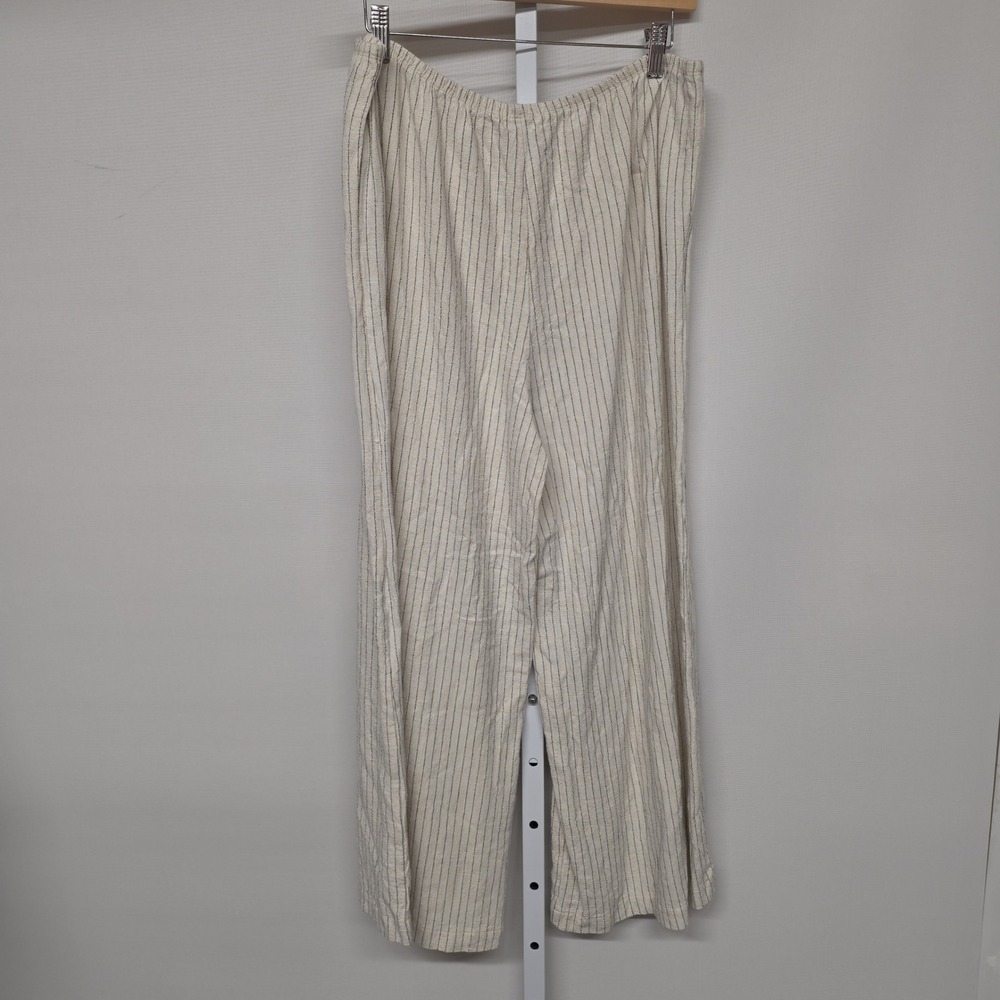 Yarn & Sea Women Large Cream Striped Linen Blend Wide Leg Drawstring Pants